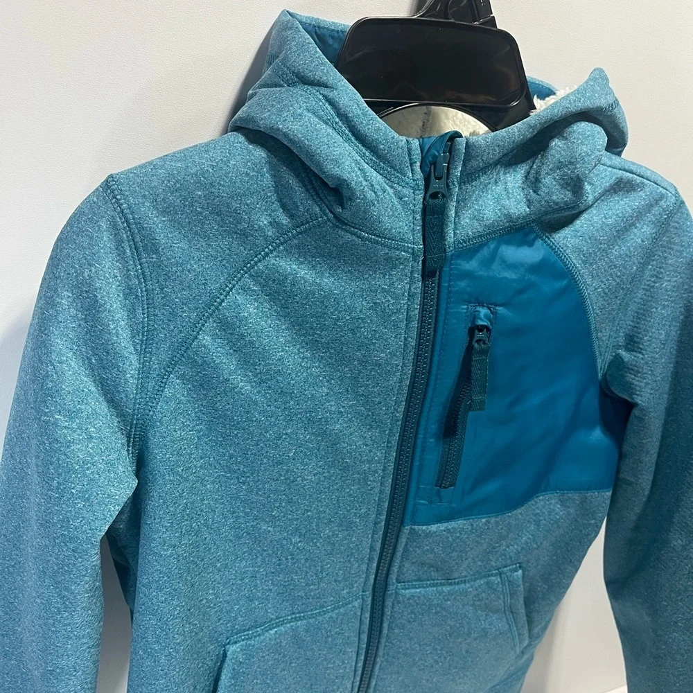 NEW Lands' End Teal sherpa lined Kids Hoodie Jacket Coat with Pockets zip up